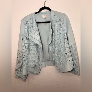 Chico's Soft Blue Laser-Cut Women's Blazer